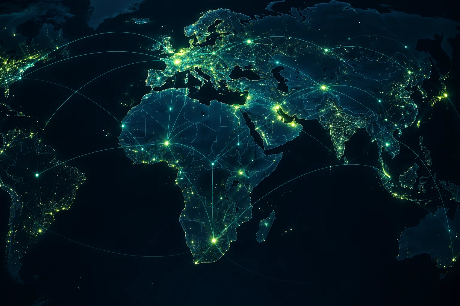 Network map connecting Europe, the Middle East and Africa